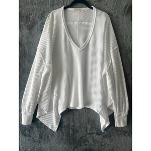 We The Free by Free People Sz S Oversized White V-Neck Top Boho Gypsy Hippie